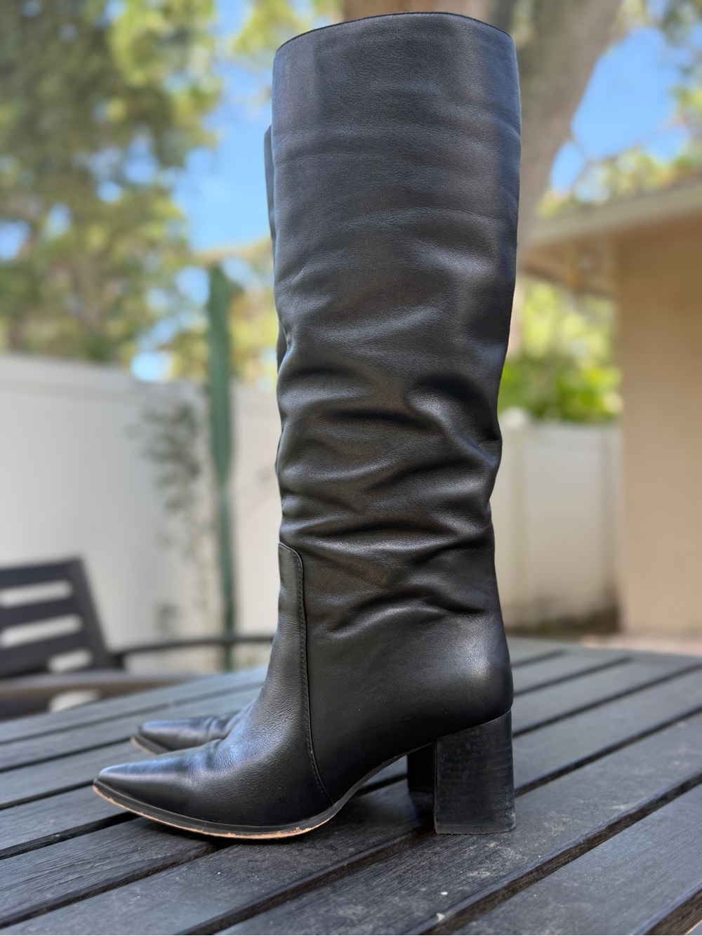 Women's Black Leather Knee-High Block Heel Vince Camuto Boots